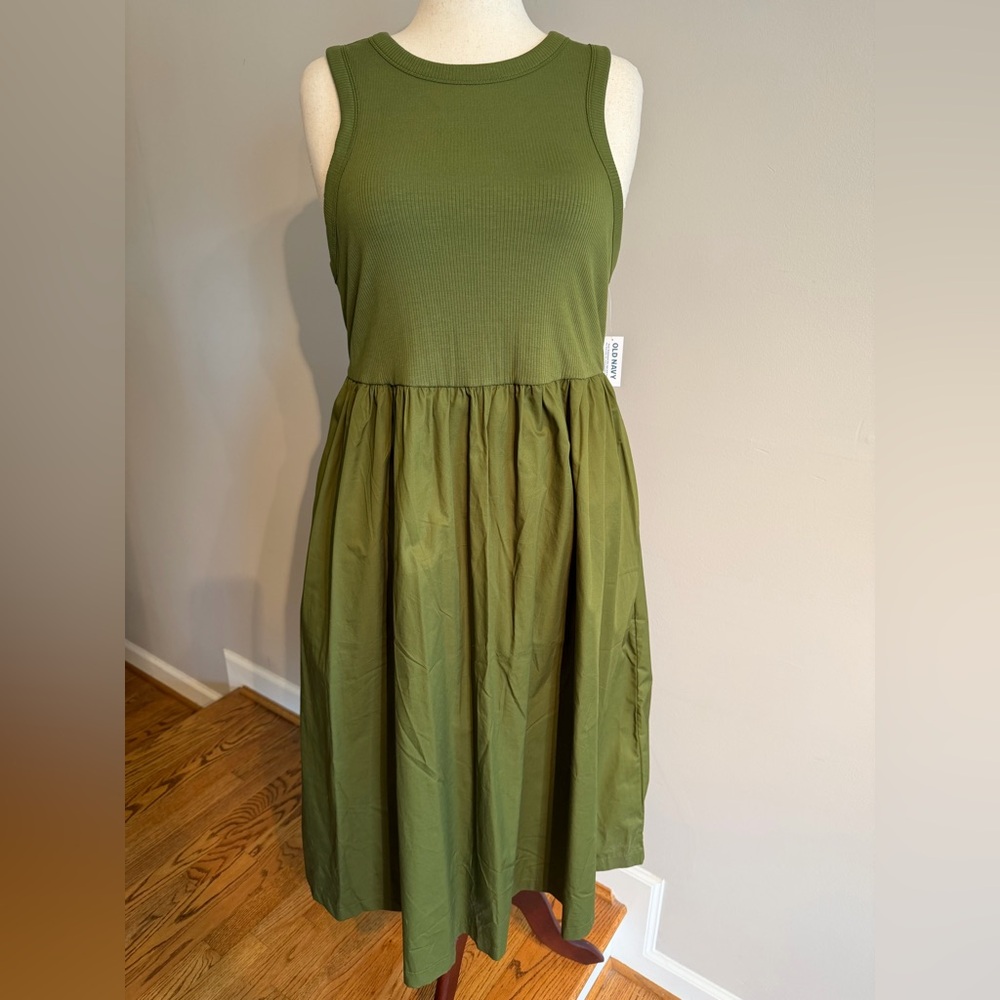 NWT Old Navy Olive Green Ribbed Upper Midi Dress - Plus Size 2X
